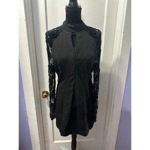 Alyce Designs Vintage Black Beaded Long Sleeve Dress in 18